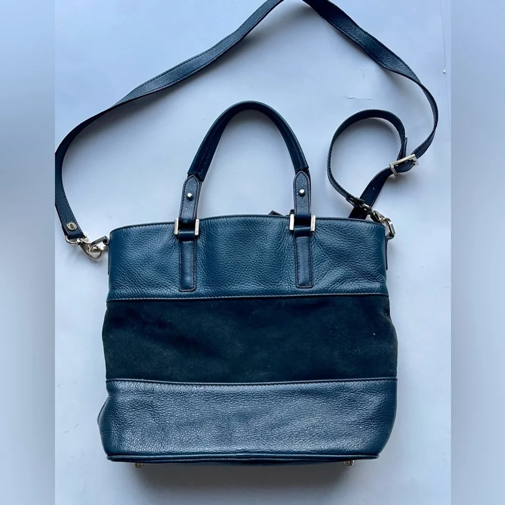 Gherardini Made in Italy Blue & Black Leather Suede Tote Bag